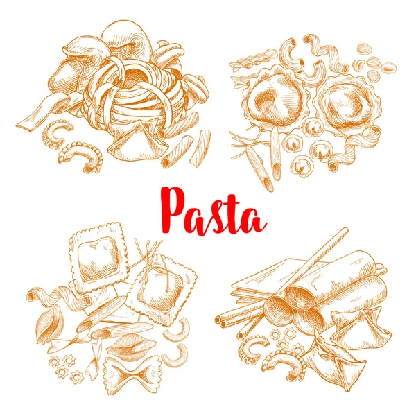 Pasta or italian macaroni vector sketch poster — Stock Vector