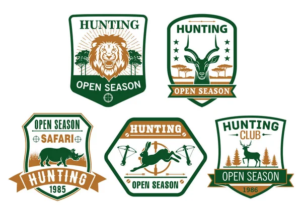 Hunting club hunt open season vector icons badges — Stock Vector