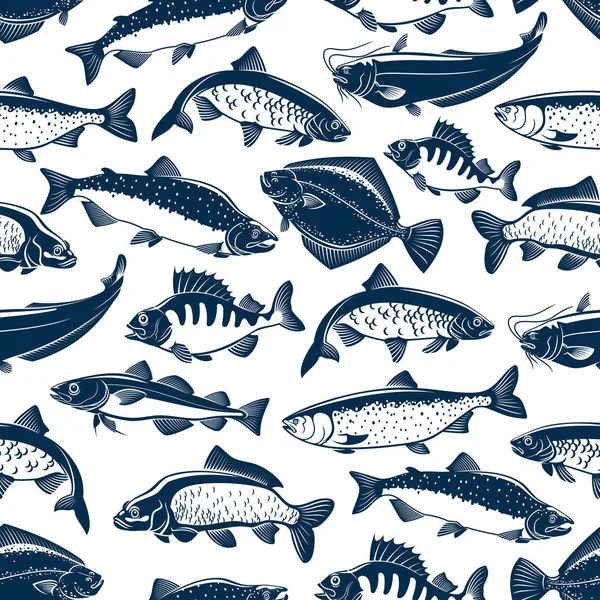 Peixes esboço padrão vetor sem costura — Vetor de Stock