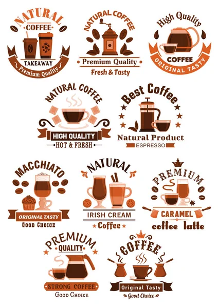 Koffie vector iconen voor cafetaria of café — Stockvector