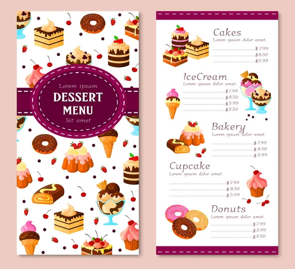 Modèle de menu vectoriel pour gâteaux de pâtisserie — Image vectorielle