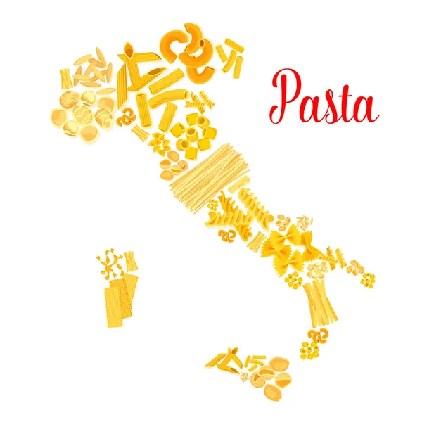 Pasta or italian macaroni vector Italy map — Stock Vector
