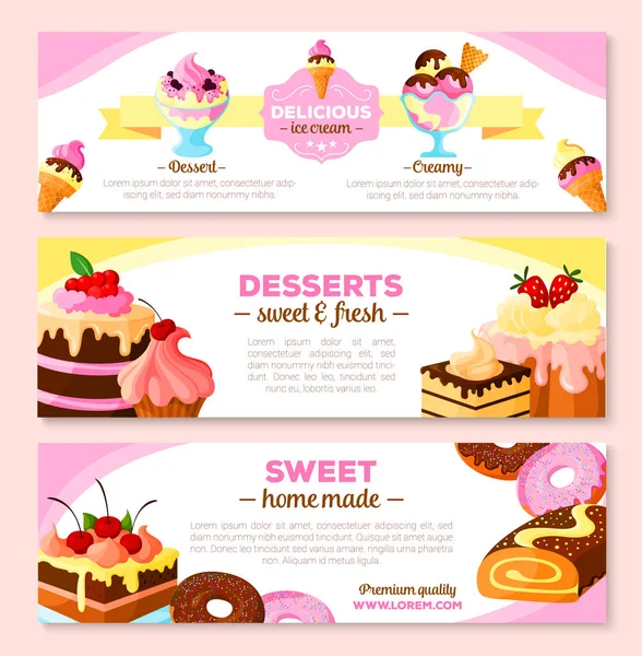 Vector banners set for homemade bakery desserts — Stock Vector
