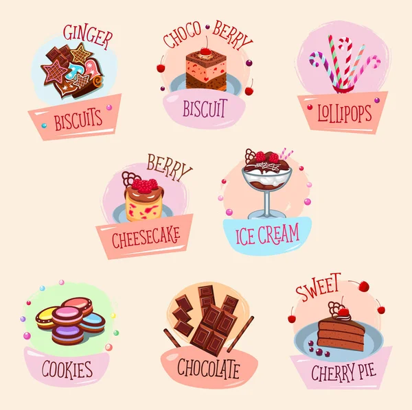 Vektör unlu tatlılar, kek ve dondurma — Stok Vektör