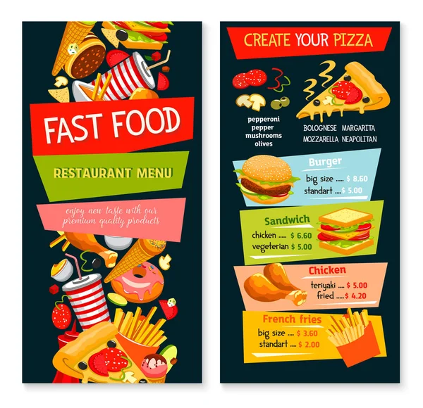 Fast food vector mall restaurangmeny — Stock vektor