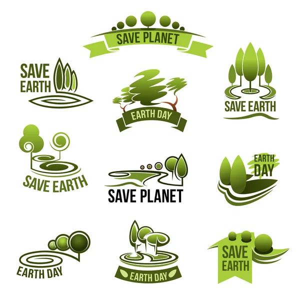Speichern Erde Planeten Vektor Ökologie Schutz Symbole — Stockvektor