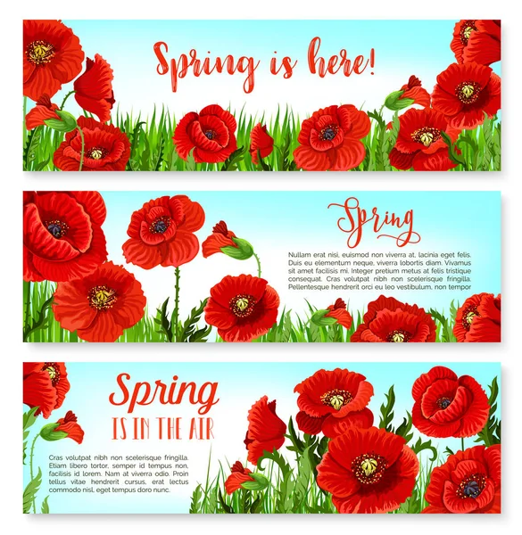 Fiori di primavera vettoriale su set di banner di auguri — Vettoriale Stock
