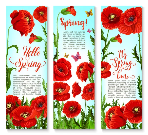 Vector banners van Lentebloemen poppy en citaten — Stockvector