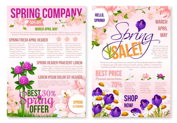 Primavera stagione vendita floreale poster modello di design — Vettoriale Stock