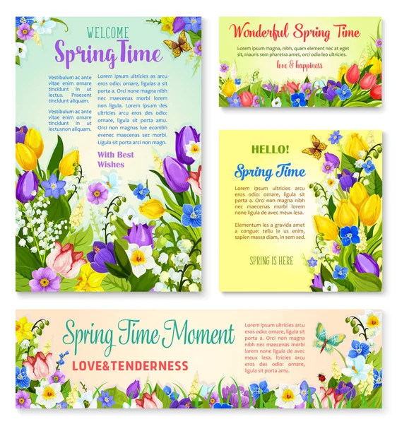 Primavera vacaciones florales banner plantilla conjunto — Archivo Imágenes Vectoriales