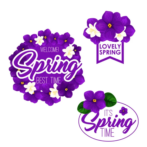 Badge de vacances de printemps serti de fleurs — Image vectorielle