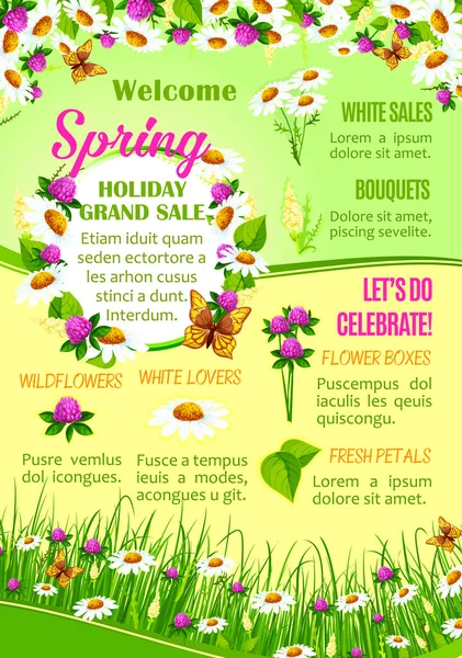 Spring sale of flowers poster template design — Stock Vector