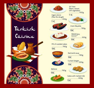 Vektör menü şablonu Türk mutfağı restoran