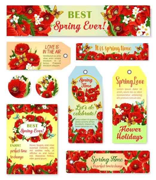 Vector primavera flores tarjetas de felicitación y etiquetas — Archivo Imágenes Vectoriales