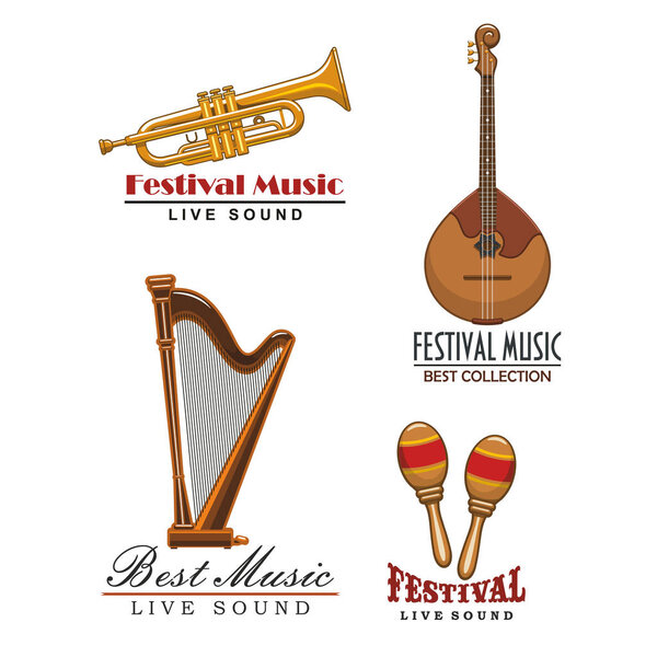 Vector music festival icons of musical instruments