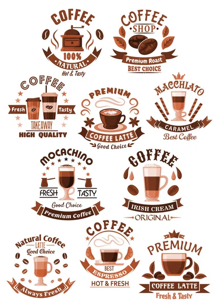 Ensemble de café icônes vectorielles pour cafétéria ou café — Image vectorielle