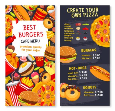Yemek fast food için vektör menü kartı şablonu