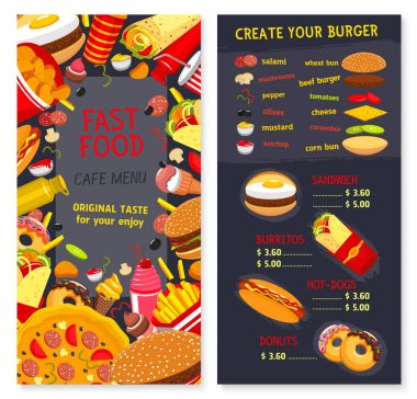 Vektör menü lokanta atıştırmalıklar ve tatlılar için ayarla