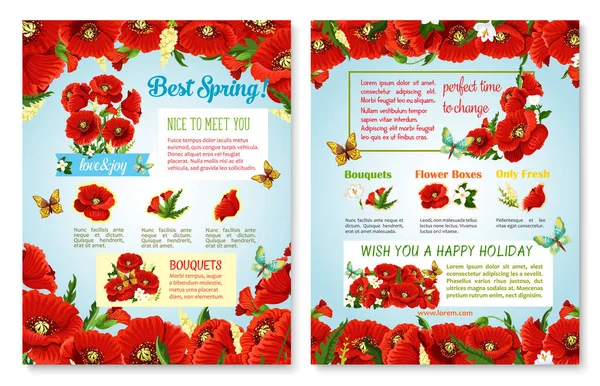 Bahar zamanı kırmızı çiçekler alanının vektör poster — Stok Vektör