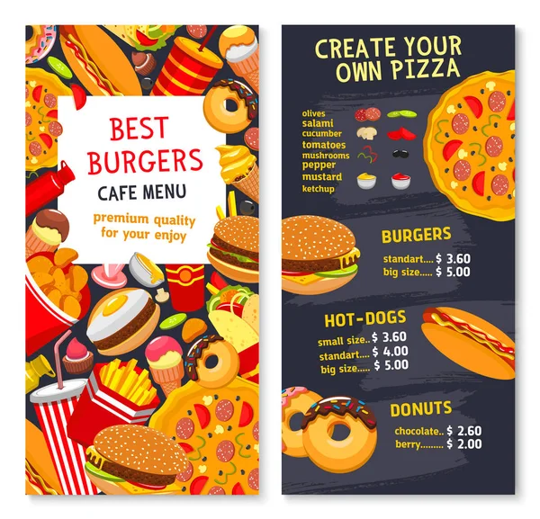 Plantilla de tarjeta de menú vectorial para comidas rápidas — Vector de stock