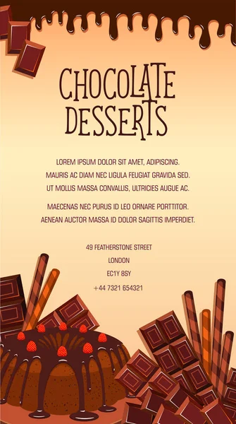 Cartel vectorial de postres y pasteles de chocolate — Vector de stock