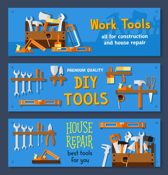 Vector banners van huis reparatie werk tools — Stockvector