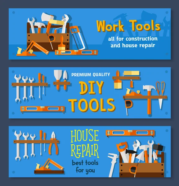 Banderas vectoriales de herramientas de trabajo de reparación de casas — Archivo Imágenes Vectoriales
