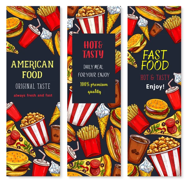 Conjunto de banners vectoriales para restaurante de comida rápida — Archivo Imágenes Vectoriales