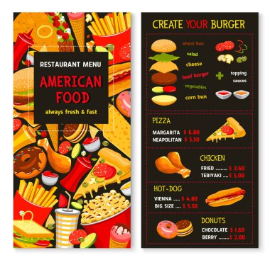 Vektör menü yemek fast food ve tatlılar için