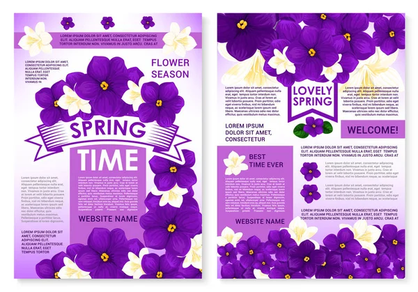 Cartel vectorial de primavera viola flores racimos — Archivo Imágenes Vectoriales