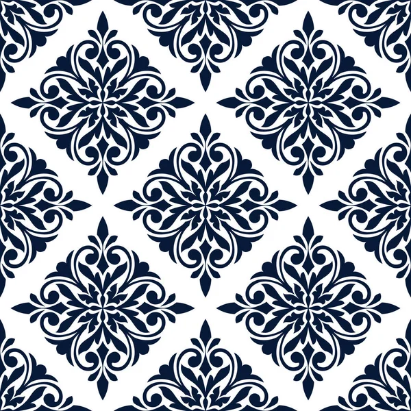 Damast naadloze patroon met blauwe bloemen sieraad — Stockvector