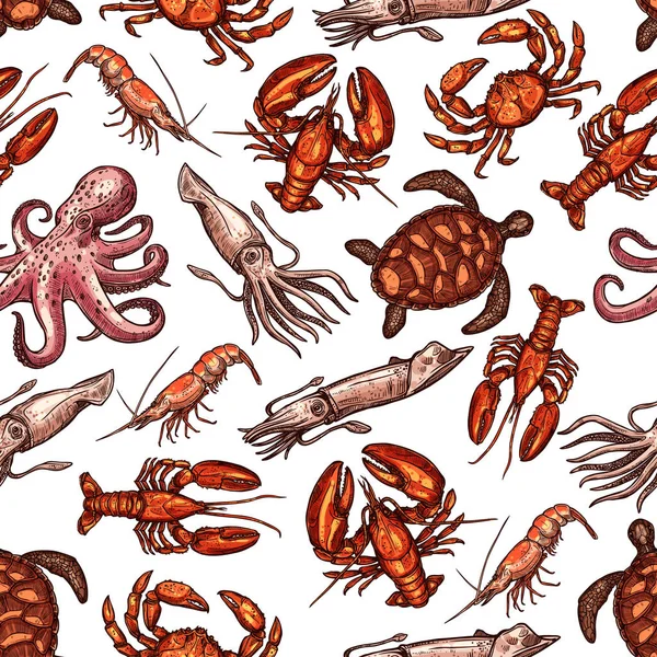 海の貝類や動物のシームレスなベクトル パターン — ストックベクタ