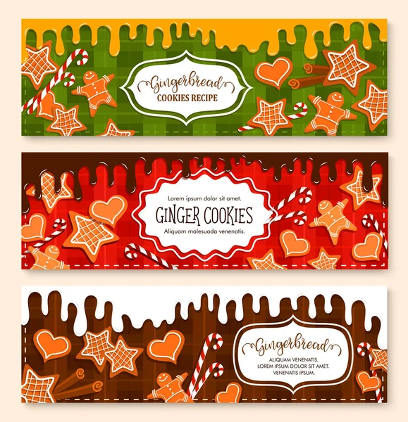 Gingerbread koekjes bakkerij set vector banners — Stockvector