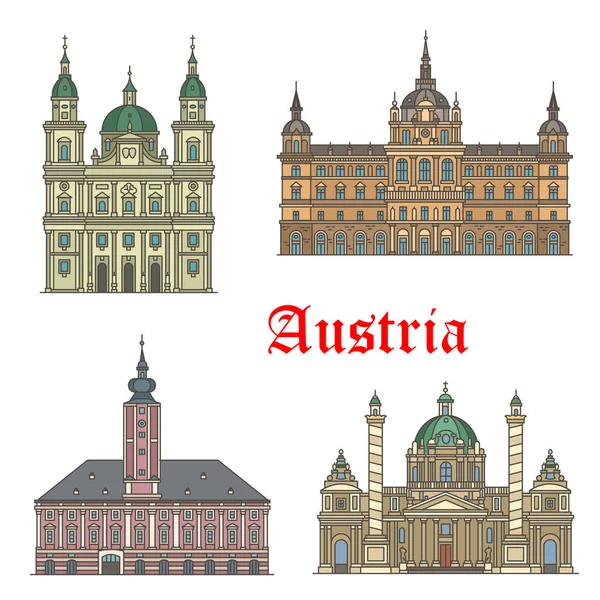 Conjunto de iconos de viaje austríacos de arquitectura — Vector de stock
