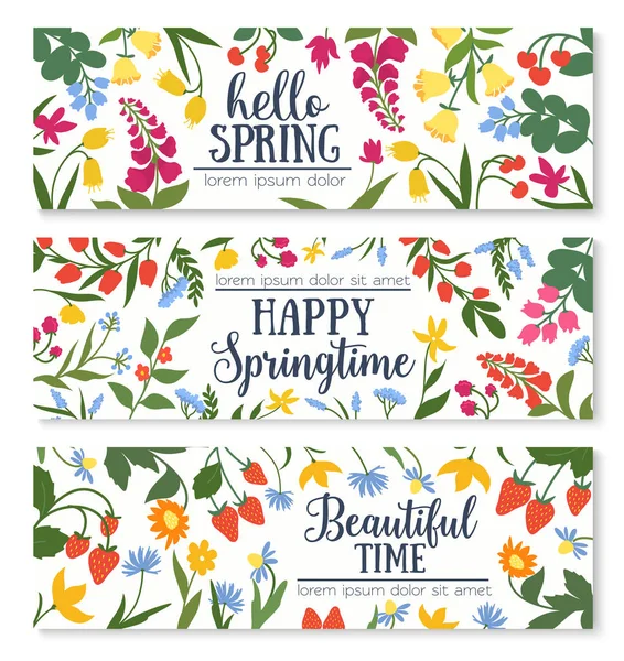 Jarní květinové nápis s rámečkem, květina a berry — Stockový vektor