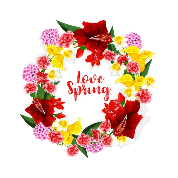 春の花のブーケやベクターの花リース — ストックベクタ