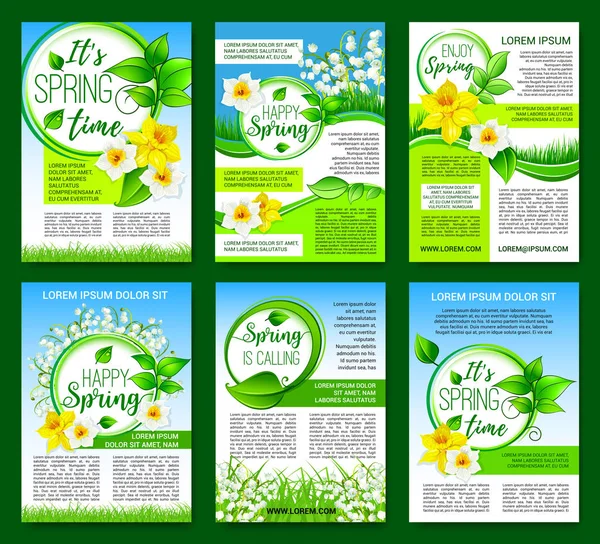 Flor de primavera, diseño de plantilla de cartel de hoja verde — Vector de stock