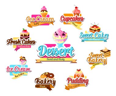 Unlu tatlı, pasta ve dondurma sembol seti