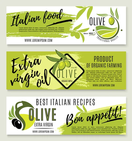 Plantilla de banner de aceite de oliva con rama verde — Vector de stock