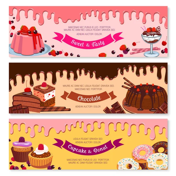 Conjunto de diseño de pancartas de postre y helado de pastel — Vector de stock