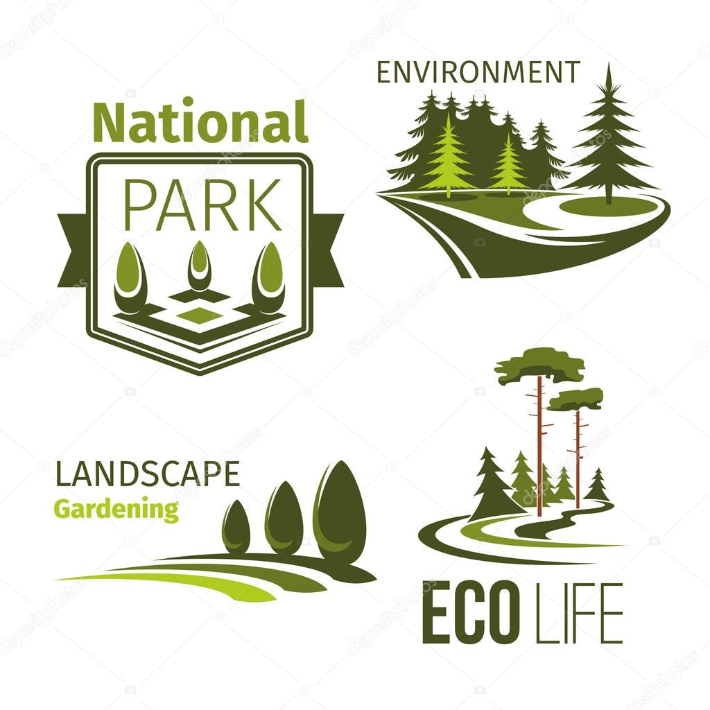 Landscape gardening and ecology symbol set