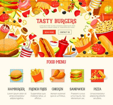 Fast food Restoran öğle yemeği menüsü web banner tasarımı
