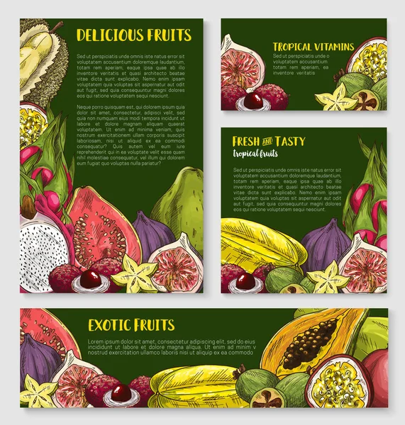 Transparent egzotycznych owoców tropikalnych, plakat szablon zestaw — Wektor stockowy