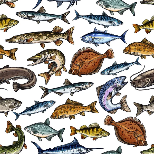 Бесшовный рисунок рыб для дизайна морепродуктов — стоковый вектор