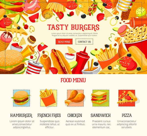 Fast food restaurante almoço menu web banner design — Vetor de Stock