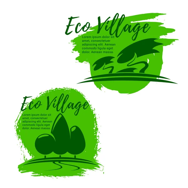 Eco-village, zöld élet- és ökológia ikonkészlet — Stock Vector