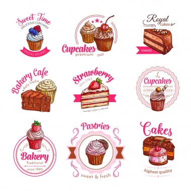 Hamur işi tatlı pasta ve kek vektör simgeleri