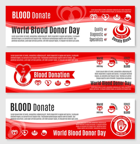 Bannières vectorielles pour la journée des donneurs de sang — Image vectorielle