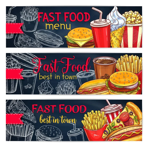 Vektorbanner für die Speisekarte eines Fast-Food-Restaurants — Stockvektor