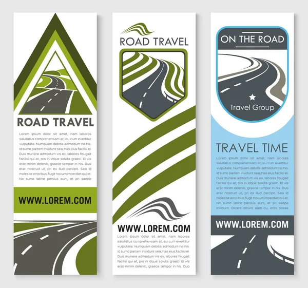 Conjunto de banners vectoriales para empresa de viajes por carretera — Archivo Imágenes Vectoriales